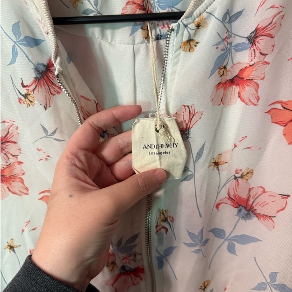 Floral Bomber Jacket with Red and Blue Accents - Picture 4 of 5